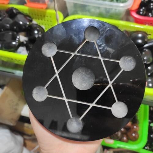15cm Natural black obsidian crystal seat base ball seven star array feng shui elements reiki seven chakra energy meditation