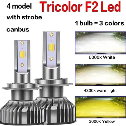 2Pieces Car LED Headlamp 3color+flash Headlight H11 H7 Fog Light H4 9006 H3 Fog Lamp H8 HB3 HB4 H1 9005