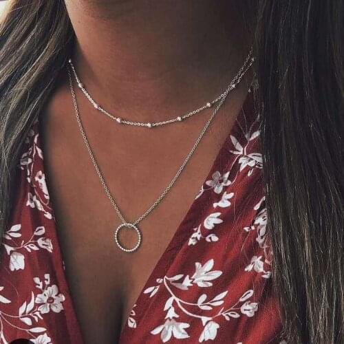 2021 Trend Elegant Jewelry Silver Color Beads Chain Circle Pendant Necklace Unquie Women Fashion Necklace Wholesale X027
