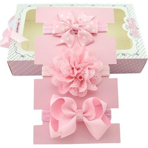 2018 new on sale 3pcs baby hair accessories girls dots bowknot headband handmade ribbon bow lace flower hairband