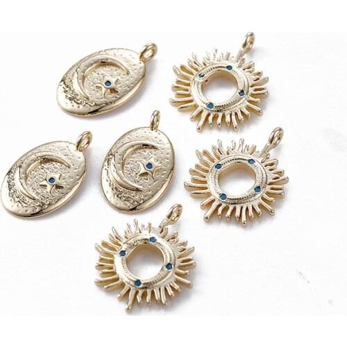 4PCS 14K Plated Gold Sun Moon Star Pendant Zircon Charms for Jewelry Making Necklace DIY Brass Hand Made Accessories