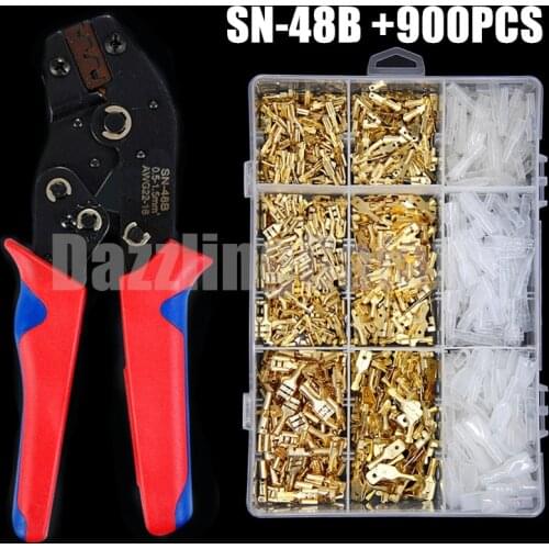 900pcs 2.8/4.8/6.3mm Spade Crimp Terminal Connector Universal Seal Spring Plug Insulated Electrical Wire Connectors SN48B kit
