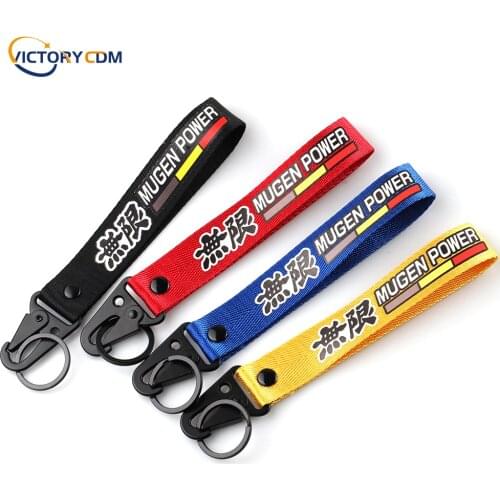 Car Mugen Tags Keychain JDM Sport Keyring Fabric Key Ring Drift Key Phone Holder Red/Black/Blue/Yellow