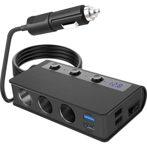 Car Splitter 180W 12V-24V Charger Adapter 4 USB 3 Cigar Lighter Power Adapter Car Cigarette Lighter Socket Adapter Car Charger