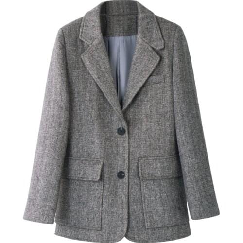 PERHAPS U Gray Notch Collar Pocket Button Blazer Women C0116
