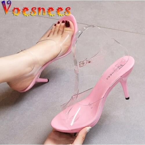 Sandals For Women 2021 Summer New Fashion Design Transparent Thin Heel Party Shoes 9.5cm High Heels Ladies Open Toe Sandals