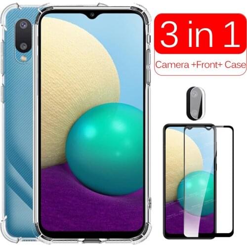 For Samsung A02 Case Camera + Front Tempered Glass For Samsung Galaxy A02 A 02 SM-A022F Protective Transparent Phone Cover Coque