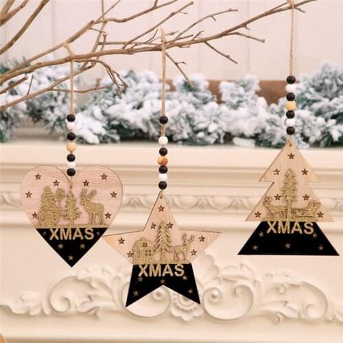 Star/heart/tree Shaped Wooden Christmas Tree Pendant Door Christmas Decoration For Home Xmas Ornament 2020 New Year Ornaments