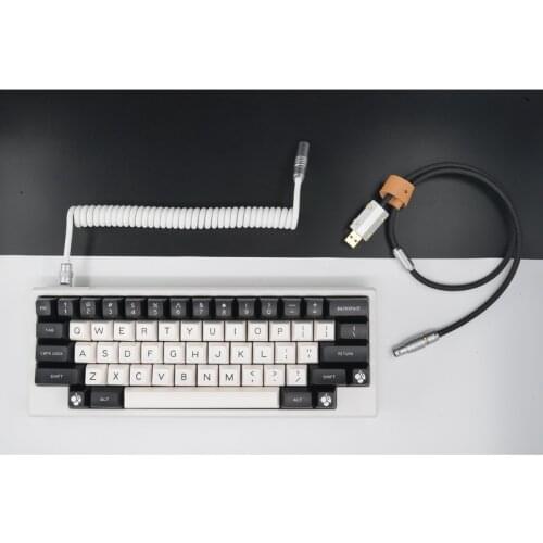 GeekCable White and Black Panda Handmade Custom Keyboard Data Cable Aviation Plug Braided Spiral Cable for Mechanical Keyboard