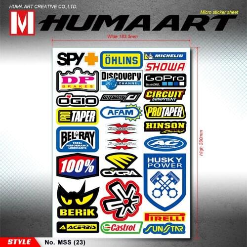 HUMAART Micro Sticker Sheet Colorful Décor Sponsor Logos Graffiti for Dirt Bike, Motorbike, Motorcycle, Luggage, Notebook