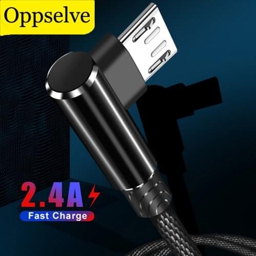 Oppselve Micro USB Cable Fast Charging Microusb Charger Elbow Cable For Samsung Xiaomi Data Wire Cord Android Mobile Phone Cable