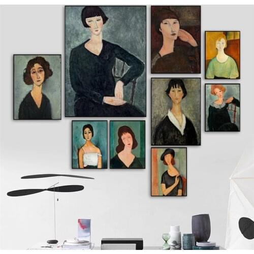 Classical Famous Works Amedeo Modigliani Painting Vintage Women Poster Wall Art Canvas Painting for Living Room Cuadros Decor