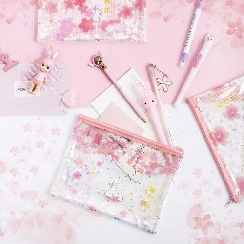 Creative Stationery New Cherry Tree Rabbit Mesh Bag Zipper Bag File Bag