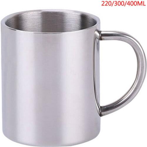 1pc New Comfortable handle Silver Double Wall Stainless Steel Portable Coffee Mug Tumbler Tea Cup for Travel 220ml 300ml 400ml