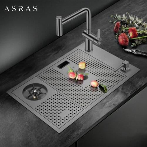 ASRAS-6038NX Nano Black Kitchen Sink with High-Pressure Automatic Cup Rinser 304 Stainless Steel Wine Bar Cup Washer with Faucet