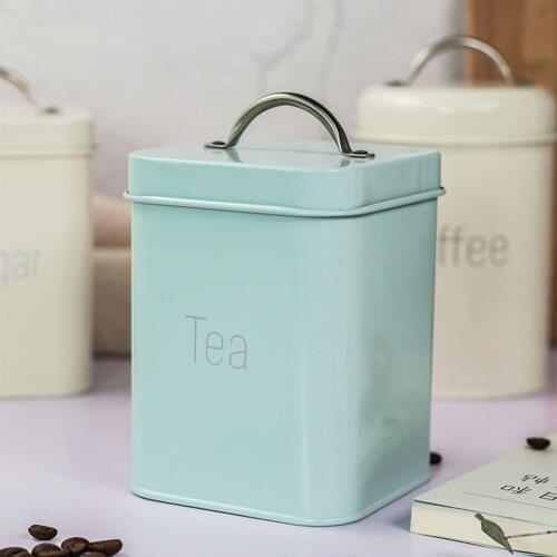 Tea Coffee Sugar Jar Square Metal Storage Jars Minimalist Sealed Iron Box Nordic Kitchen Food Sealing Container Organizer Can