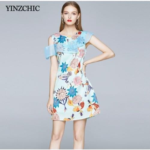 Summer Woman Floral Mini Dress Mesh Ruffles Sleeveless A-line Skirt for Woman Female Casual Printed Skirt Dresses New