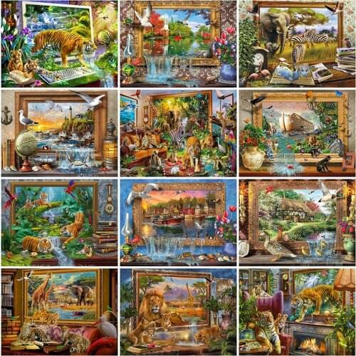 MomoArt 5D DIY Diamond Painting Lion Mosaic Sale Diamond Embroidery Tiger Animal Cross Stitch Zoo Wall Art Home Decorations