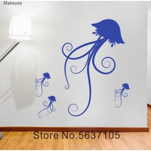 Makeyes Jellyfish Family Wall Stickers Kids Bedroom Wall Decor Sea Animals Wall Decals Jellyfish Art Design Decoration Art Q135
