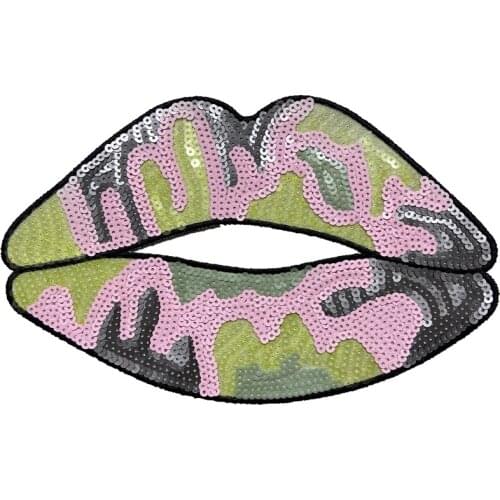 Light pink green mix color sequined month lips patches for tee shirt jackets DIY