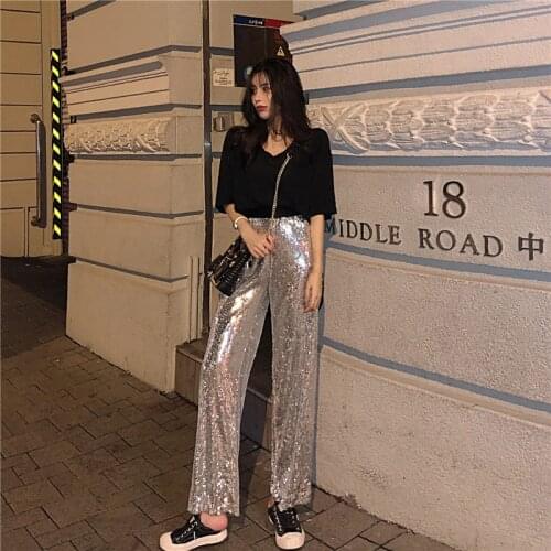 New arrival club shining pants women loose comfortable high quality temperamental outdoor party cute casual pants