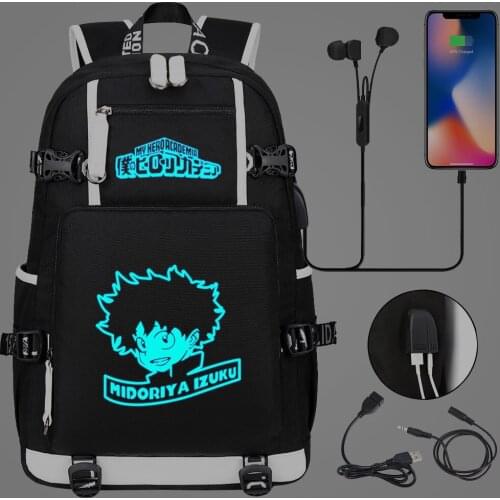 New Luminous My Hero Academia USB Boy Girl School Bag Large Capacity Teenagers Students Schoolbags Women Men Travel Backpack
