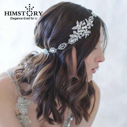 Beautiful Bridal Crystal Pearl Headband Bridesmaid Bride Silver Plated Floral Hair Jewelry Handmade Wedding Hair Accessories