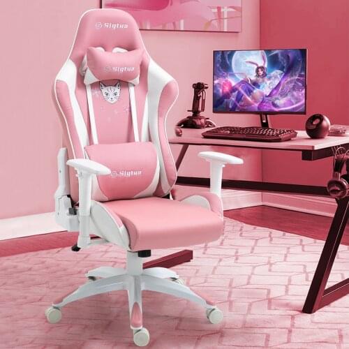 Sigtua Pink Gaming Office Chair Height-adjustable Armrests Computer Chair Ergonomic Swivel Executive Chair with High Backrest