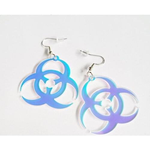Iridescent Acrylic Biohazard Symbol Dangle Earrings 2021 Fashion Jewelry
