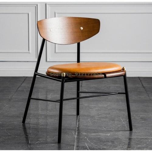 Nordic Light Luxury Leather Dining Chair Home Dining Chair Wrought Iron Backrest Modern Cafe Retro Desk Chair