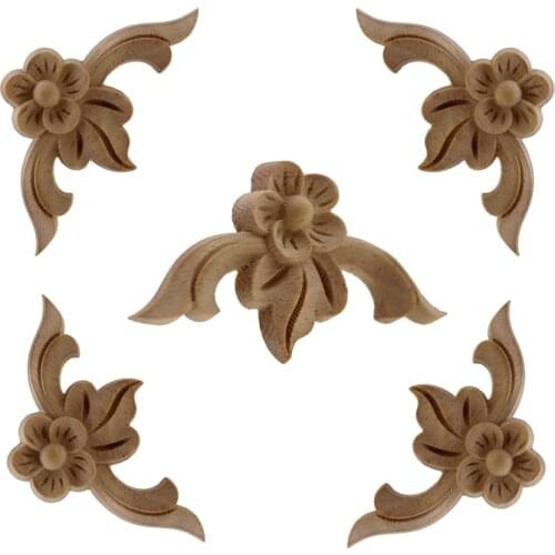 RUNBAZEF Rose Flower Carving Natural Wood Appliques for Furniture Cabinet Unpainted Wooden Mouldings Decal Decorative Figurine