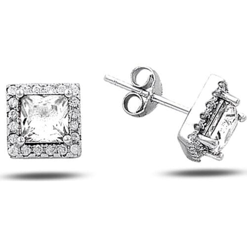Silver 925 Sterling Square Zircon Stone Earrings