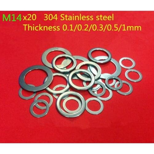 100PCS M13 M14 flat Thin washer shim 0.1 0.2 0.3 0.5mm 304 Stainless Steel Ultra-thin Flat Washer Gasket Gap Adjustment washer