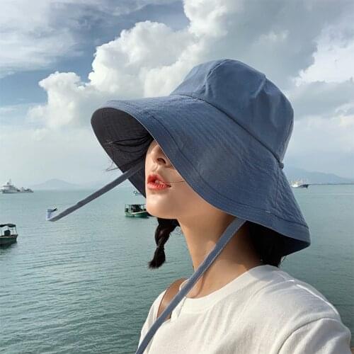 Fisherman Hat Female Summer Korean Wild Student Basin Hat Outdoor Outing Sun Hat Foldable Ribbon Sun Hat Gorros