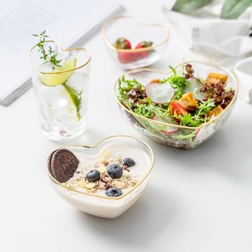Japanese Style Heart-shaped Glass Bowl Fruit Vegetable Salad Dessert Bowls Water Cup Tableware Set Home Restaurant Bar Supplier