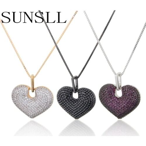 SUNSLL Gold / Black Copper Pretty Jewelry Multi-Color Cubic Zirconia Heart Necklace For Women Fashion Party Anniversary Gifts