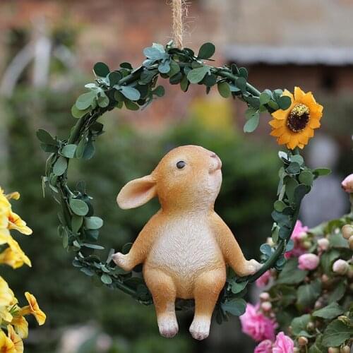 Garden decoration outdoor hoop bunny ornaments creative resin simulation cartoon animal sculpture ornaments