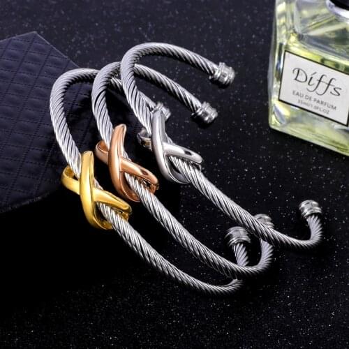 X Charms Bangles Twisted Cable Wire Bracelets Vintage Cross Bangles Fashion Designer Women Cuff Bracelets Occident Style Couple