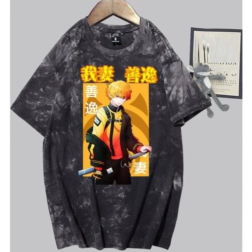 Japanese Anime Demon Slayer T-shirt Kimetsu No Yaiba Cool Agatsuma Zenitsu Tie Dye T Shirt Harajuku Anime Cartoon Tshirt Male