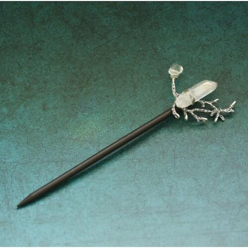 Wood hairpin Handmade crystal natural amethyst hairpin bridal hair comb crystal hair ornament BOHO wedding gift FZ-06