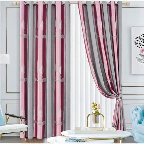 New Nordic Modern Minimalist Curtain Two-color Seamless Stitching Leaf Printing High Shading Curtains for Living Room Bedroom