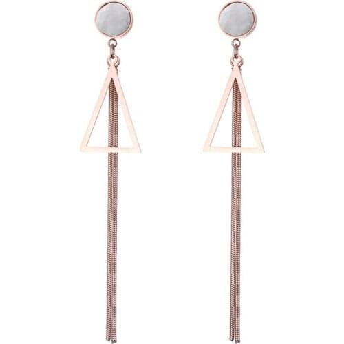 316L Stainless Steel Fine High-end Jewelry Zircon Shell Triangle Chain Tassel Cold Sty Drop Earrings For Women oorbellen Brincos