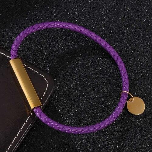 Women Bracelet Purple Braided Leather Bracelets for Women Stainless Steel Clasp Jewelry Gift BB0715