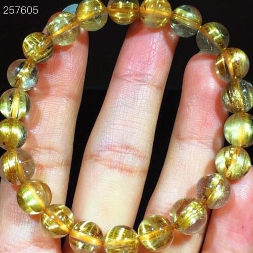 Genuine Natural Gold Rutilated Quartz Woman Men Titanium Bracelet 8.5mm Clear Round Beads Jewelry From Brazil AAAAAAA