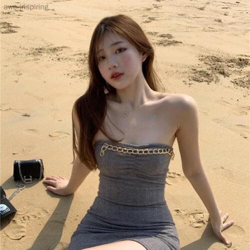 Summer 2021 New Personality Slim Temperament Sexy Chain Tube Top Dress Strapless Tight-fitting Hip Skirt Female