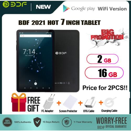 BDF New 7 Inch Google Kids Tablets Android 7.0 Quad Core Google Market 2GB/16GB Childrens favorites Tablet Pc WiFi Bluetooth