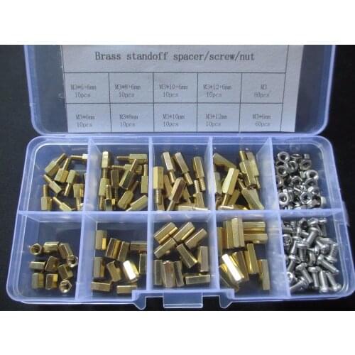 200PCS M3 PCB Hex Male Female Threaded Brass Spacer Standoffs/Screw/Nut Set kit