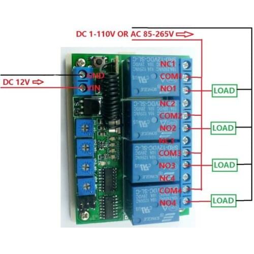 12V 4-Channel Wireless Controller Multi-Function Time Relay Inching Self-Locking Interlock Delay Switch