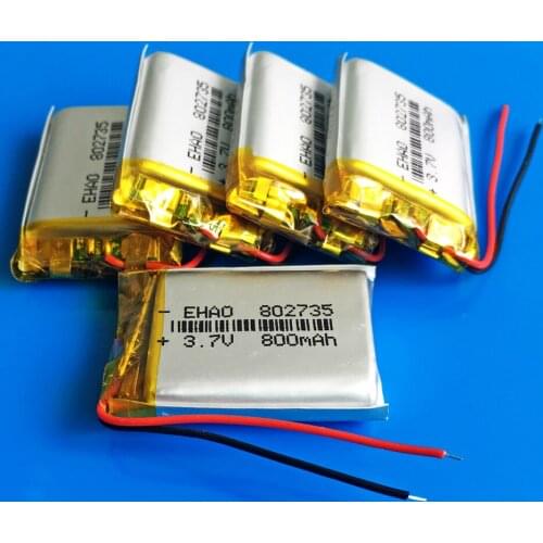 5 pcs 3.7V 800mAh Polymer lithium Lipo battery rechargeable Lion Power customized wholesale 802735 for camera smart watches MP3