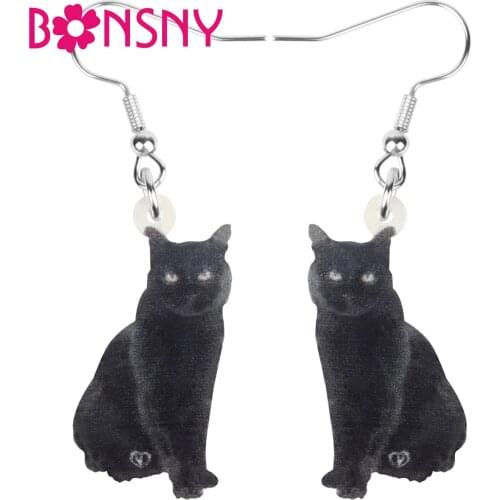 Bonsny Acrylic Black Cat Earrings Aesthetic Lovely Kitten Pet Animal Dangle Drop Jewelry For Women Girl Best Friend Funny Gift